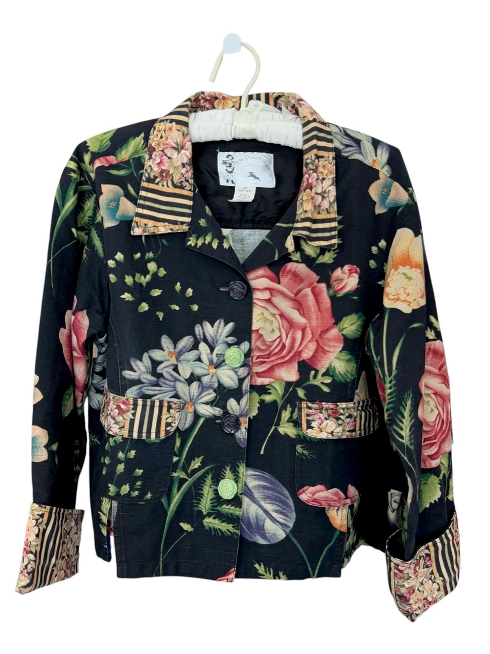 My Boyfriend’s Back Vintage Black-Pink Cotton Floral  Cropped Blazer Jacket - Picture 4 of 16